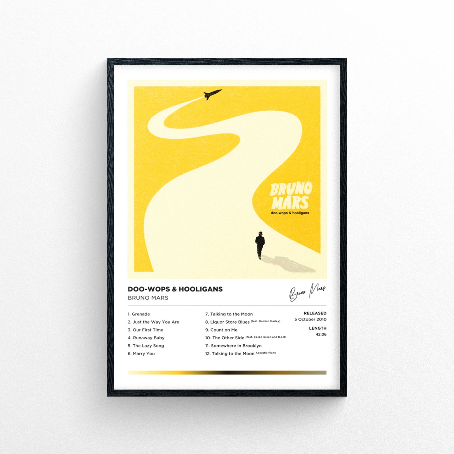 Bruno Mars - Doo-Wops & Hooligans Framed Poster Print | Polaroid Style | Album Cover Artwork