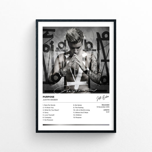 Justin Bieber - Purpose Framed Poster Print | Polaroid Style | Album Cover Artwork