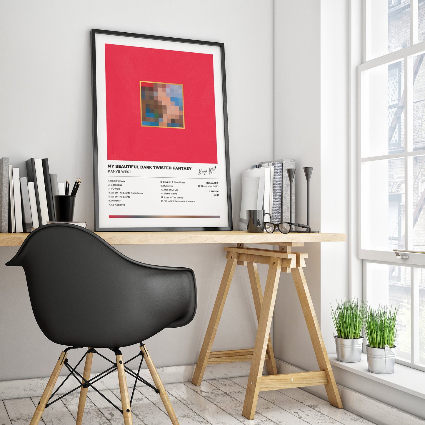 Kanye West - My Beautiful Dark Twisted Fantasy Framed Poster Print | Polaroid Style | Album Cover Artwork