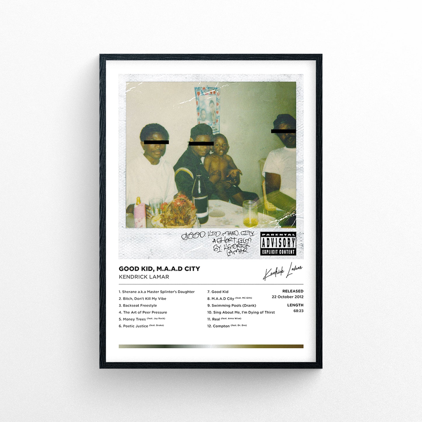 Kendrick Lamar - Good Kid m.A.A.d City Framed Poster Print | Polaroid Style | Album Cover Artwork