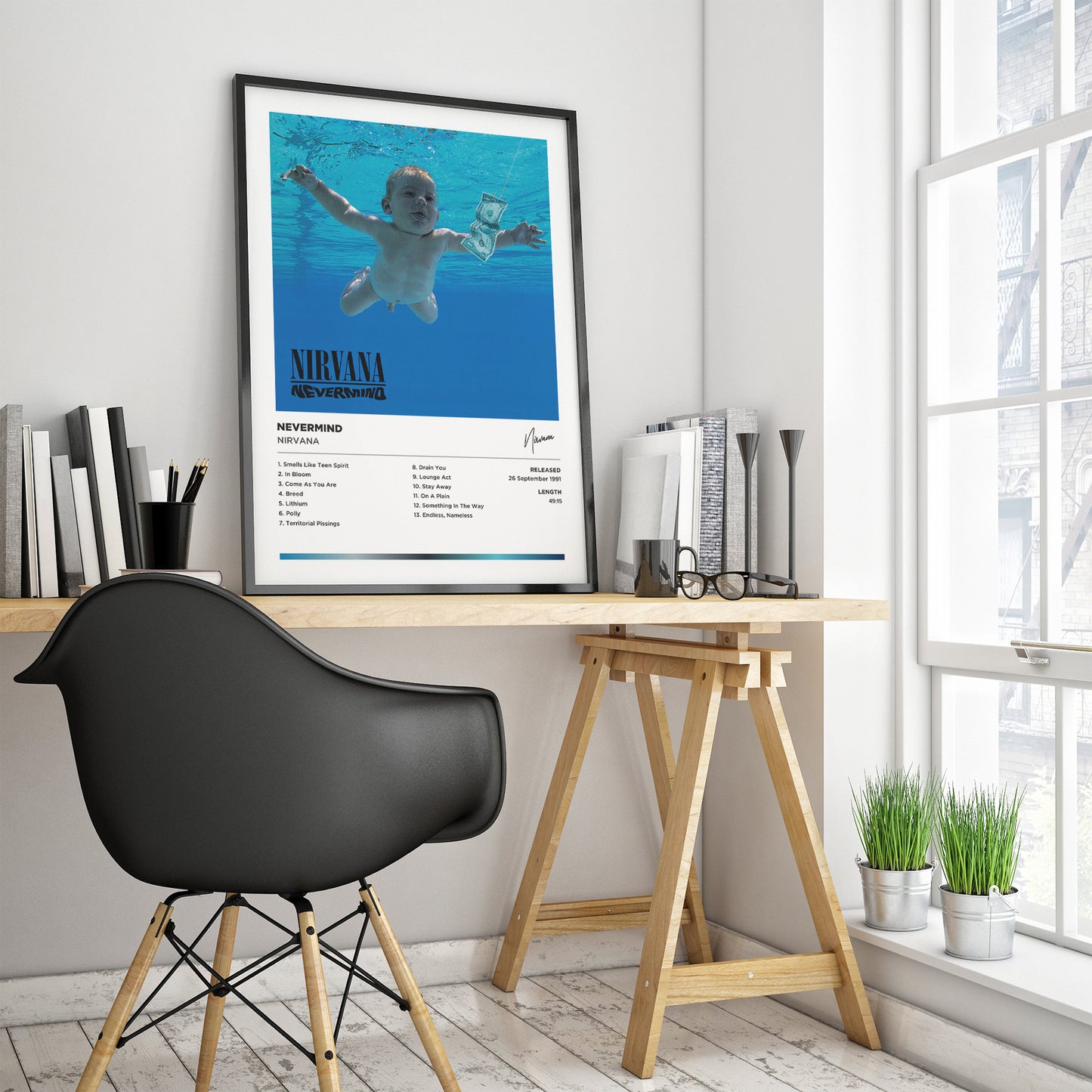 Nirvana - Nevermind Framed Poster Print | Polaroid Style | Album Cover Artwork