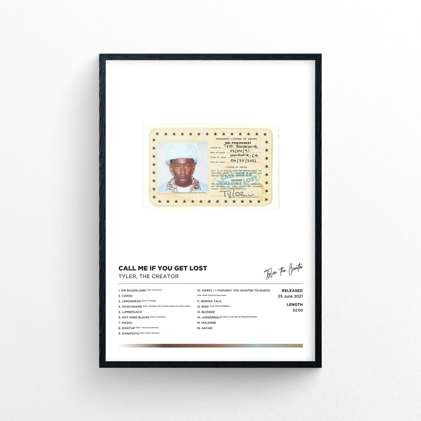 Tyler The Creator - Call Me If You Get Lost Framed Poster Print | Polaroid Style | Album Cover Artwork